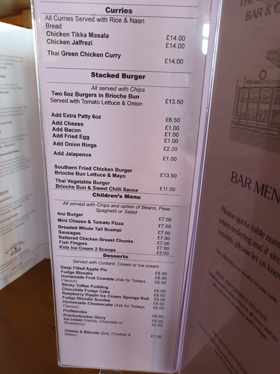 Menu - Mount Batten Bar photo 3